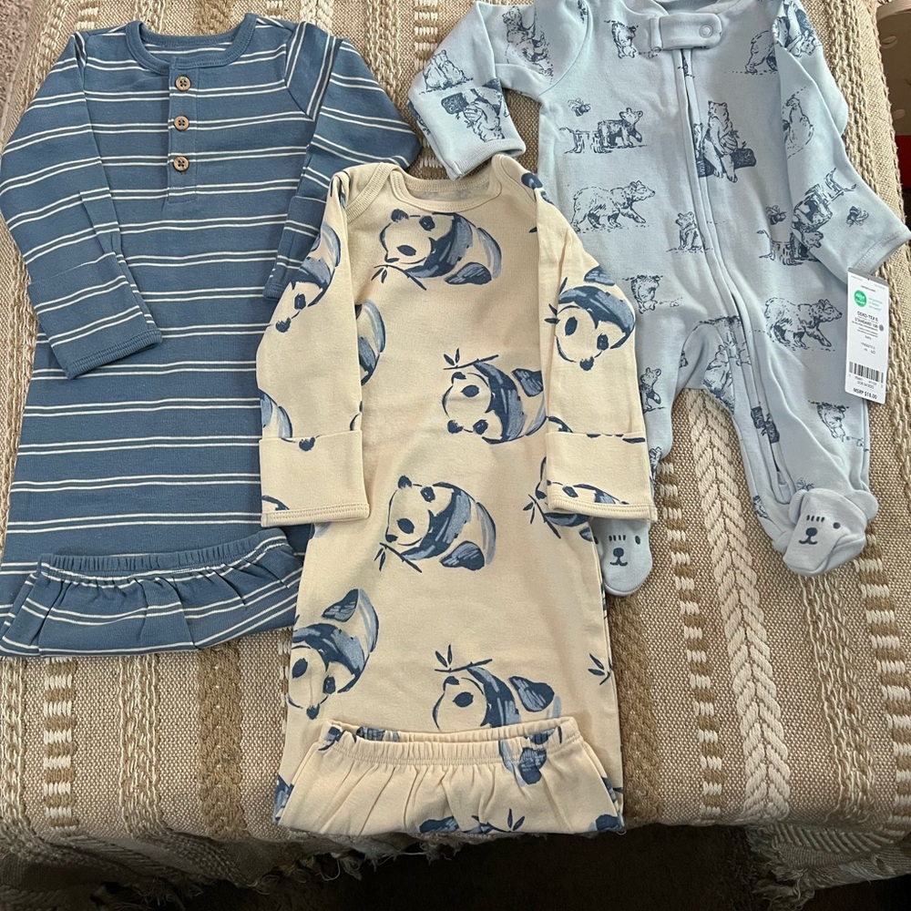 Carter's Baby sleep sack and onesie with pandas and Pooh bear footie